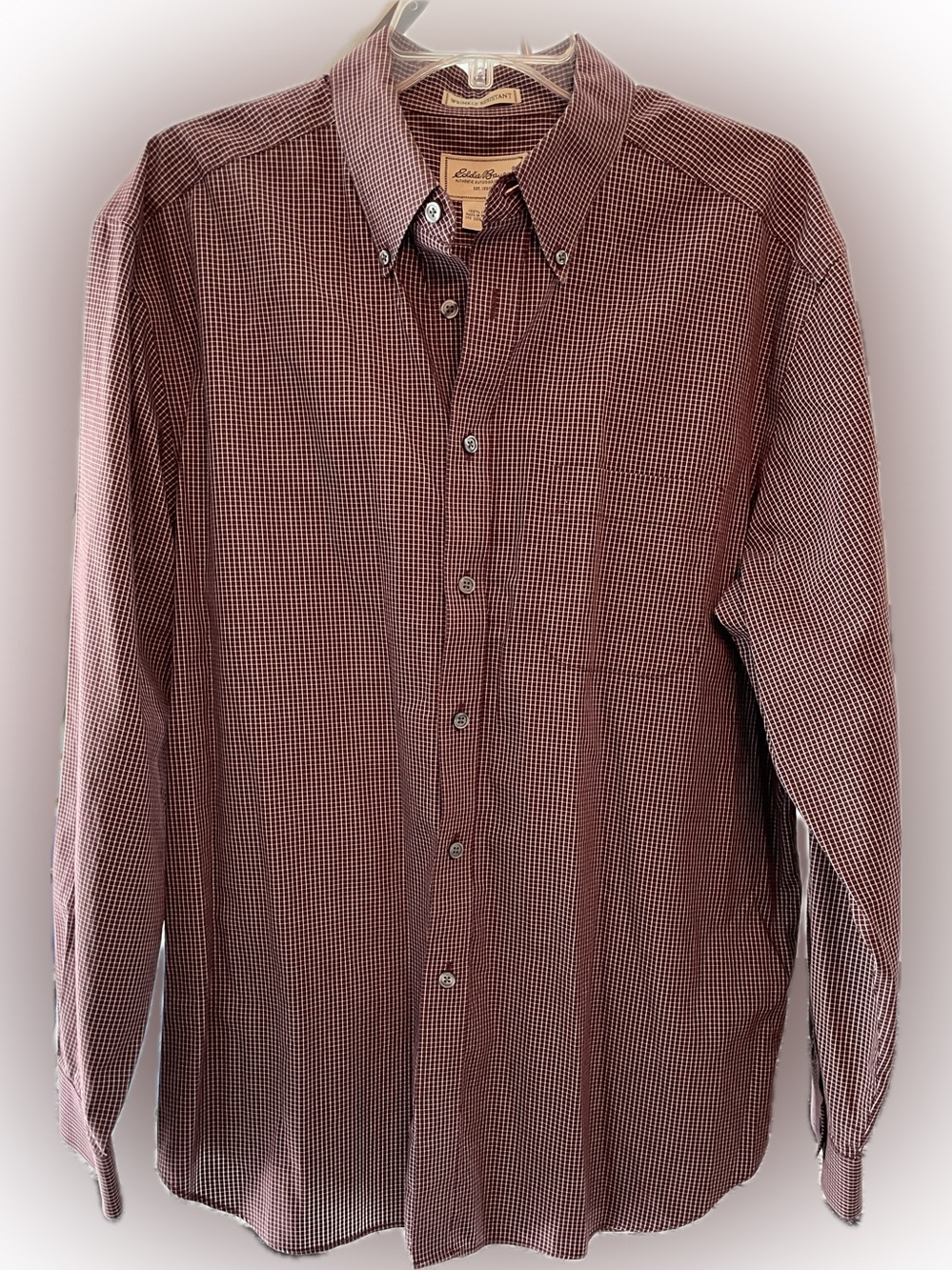 Eddie Bauer Men's Long-Sleeve Button-Down Shirt in Burgundy Check
